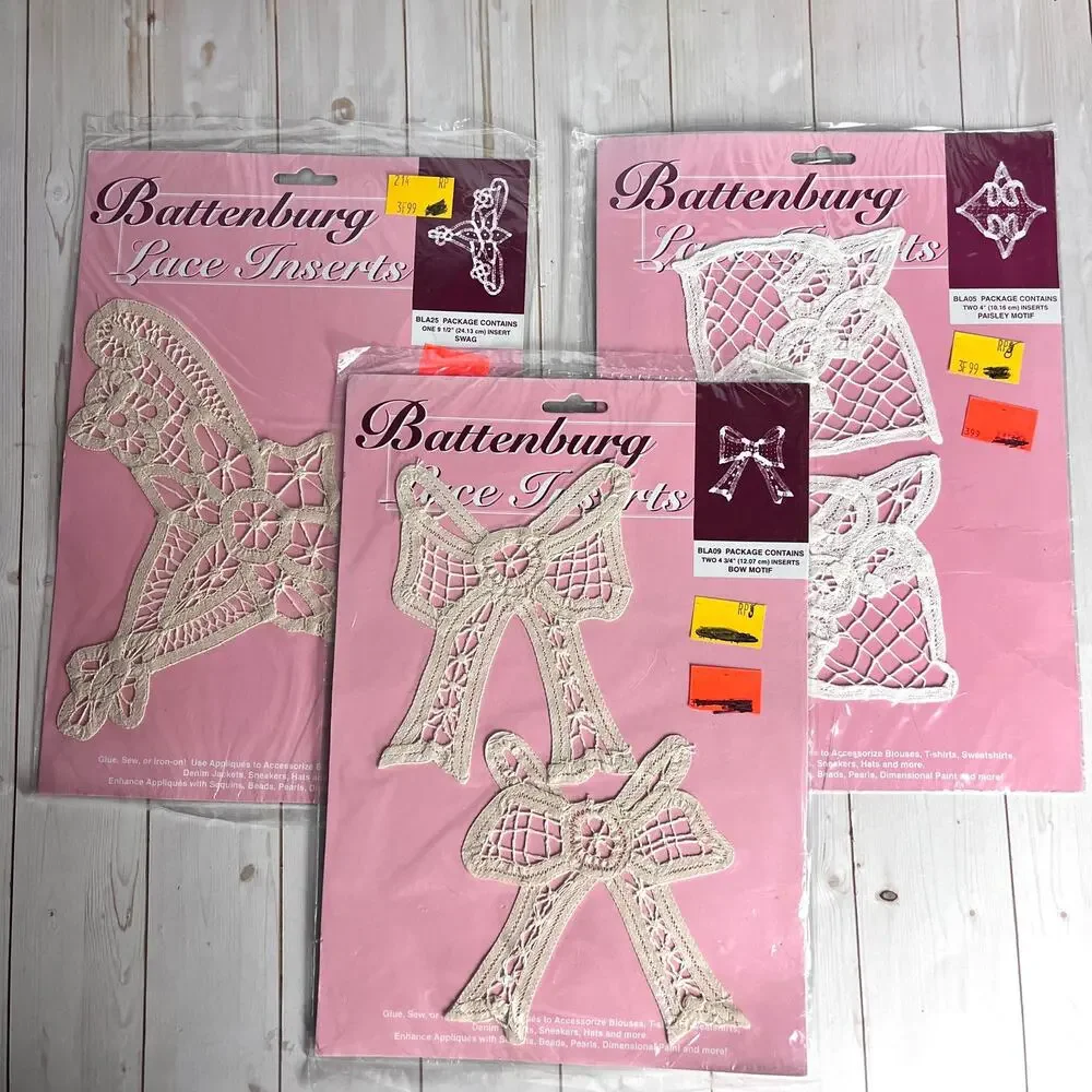 Lot of 3 Vintage Battenburg Lace Inserts Sew-On Embellishments New Old Stock